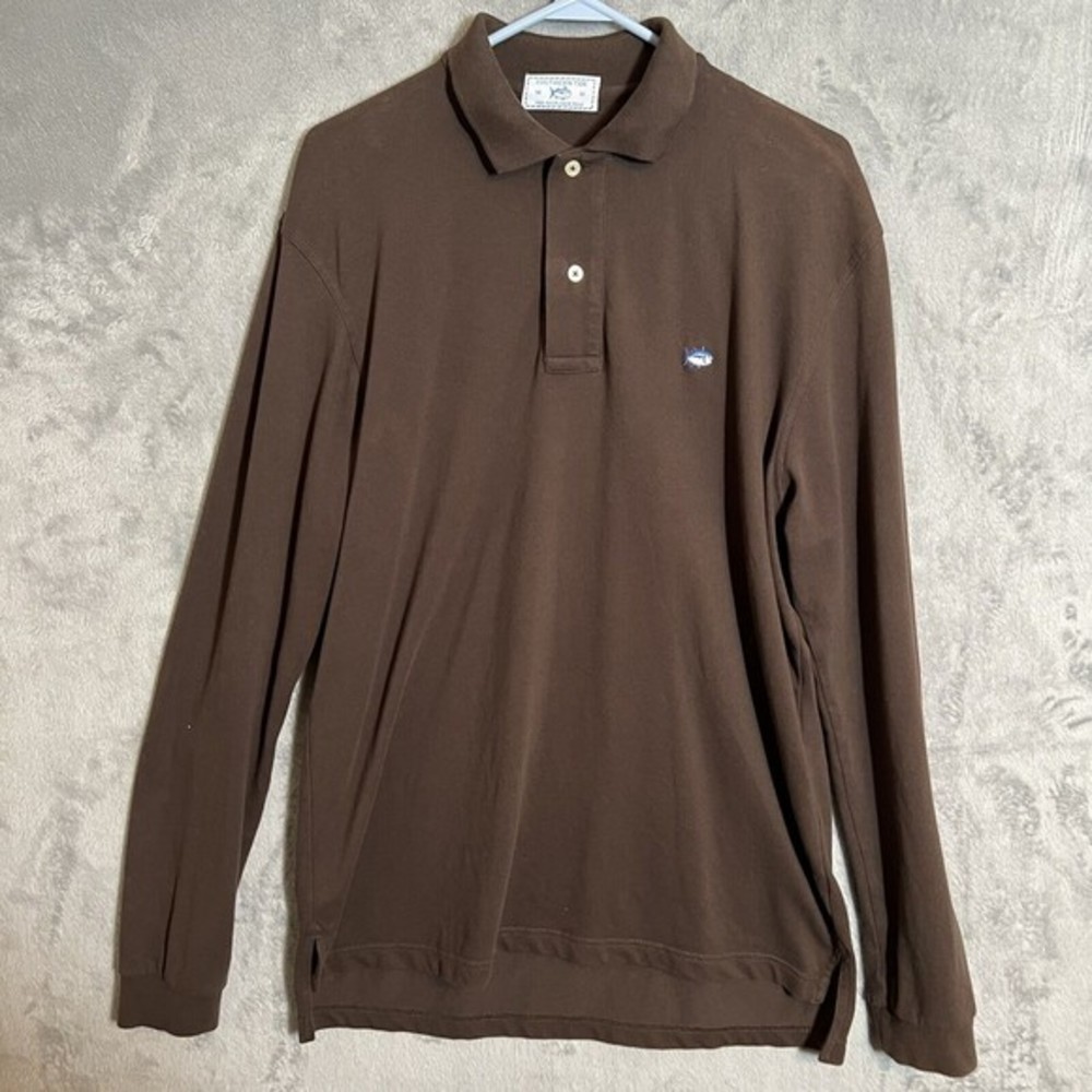 Southern Tide Polo Shirt Mens‎ M Brown The Skip Jack Polo Long Sleeve Pullover